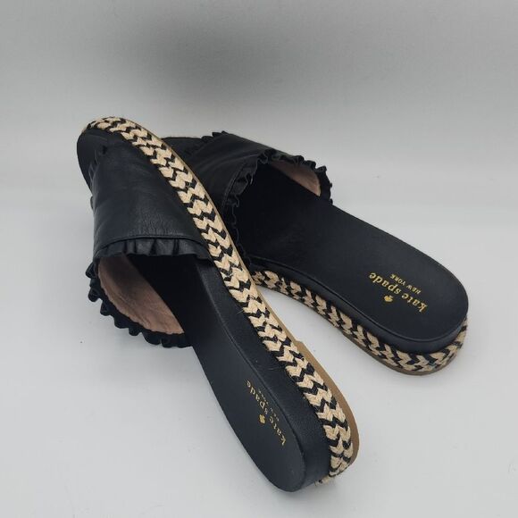 Kate Spade New York Women's Zahara Black Leather Ruffle Slide Sandal - Picture 5 of 10